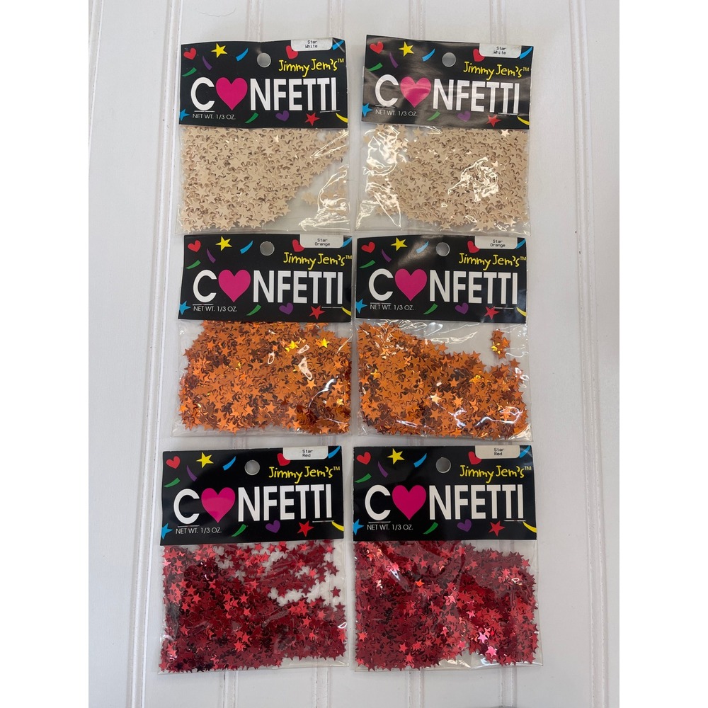 Jimmy Jem's Star Confetti 6 Pack‎ Bundle Red Orange Cream Metallic Party Decor